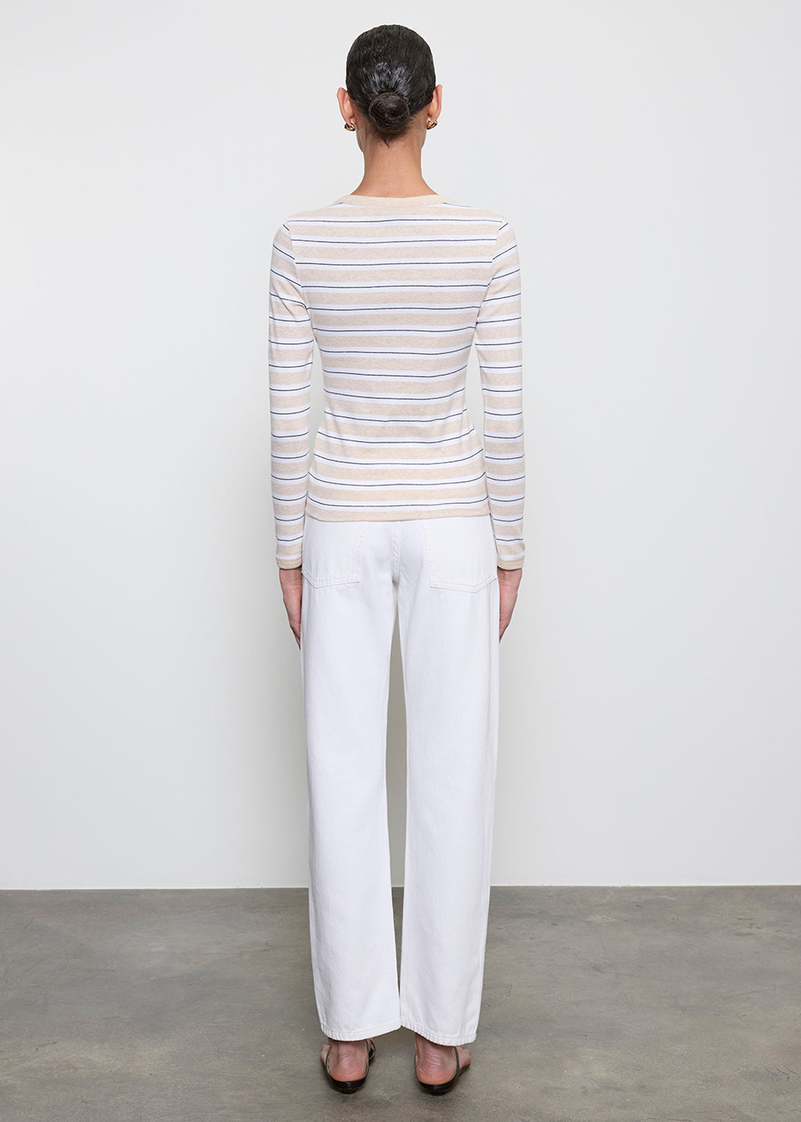Cotton Stripe Classic L/S Tee | Wheat/White Stripe