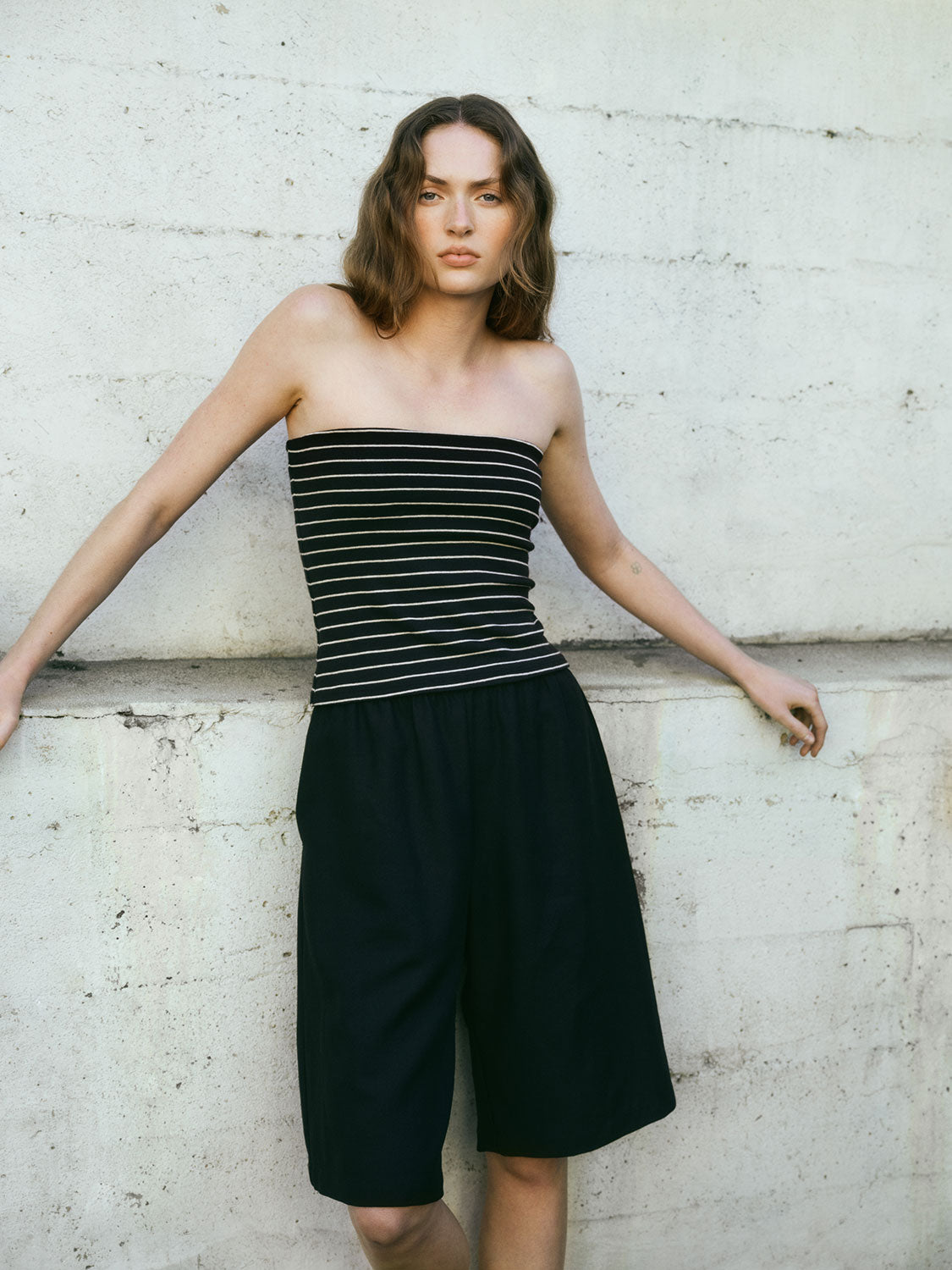 Cotton Stripe Classic Bandeau Top | Black/ Wheat Stripe