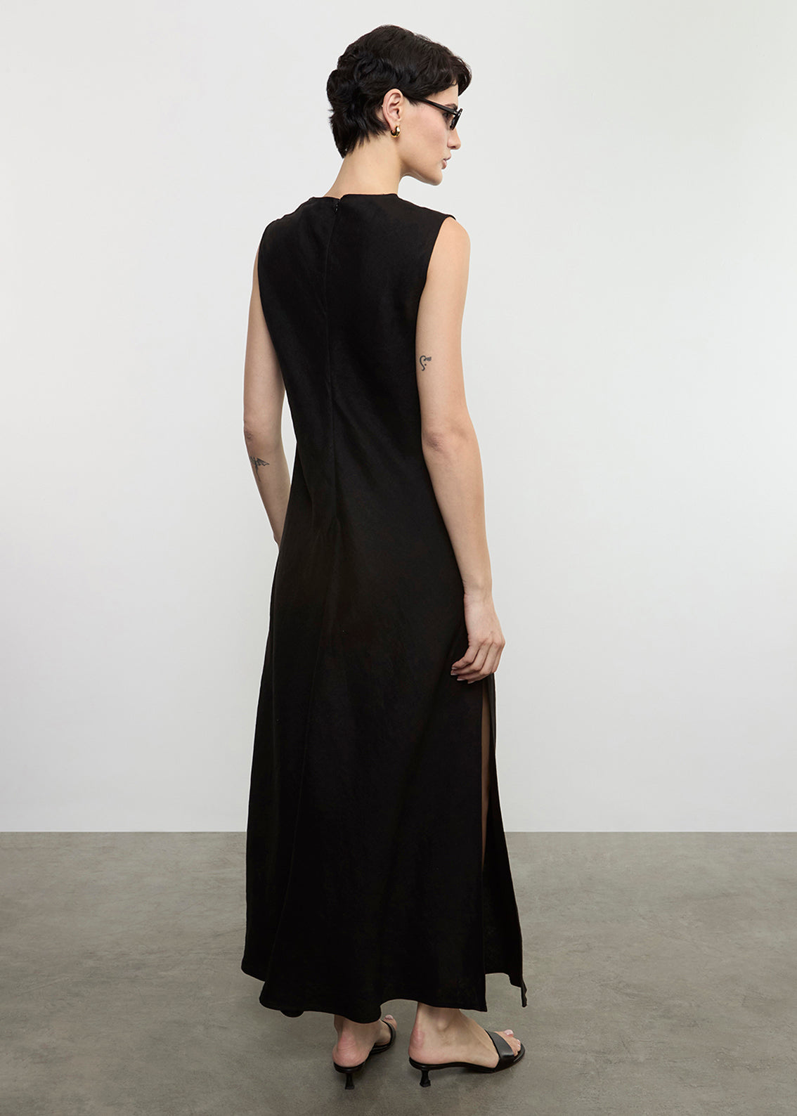 Linen Bias Sheath Dress | Black