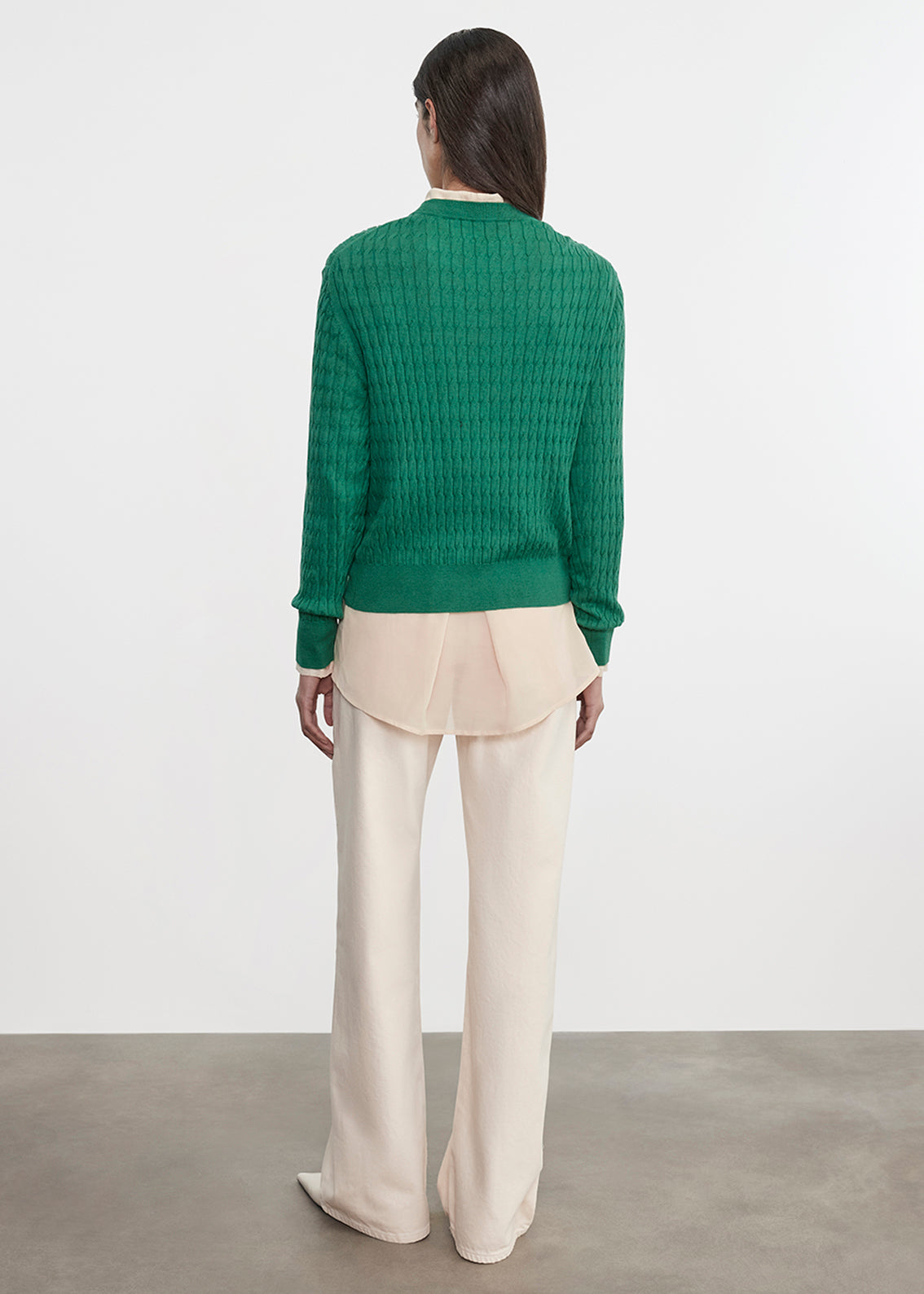 Cashmere Cotton Cable Knit Easy Crew | Emerald