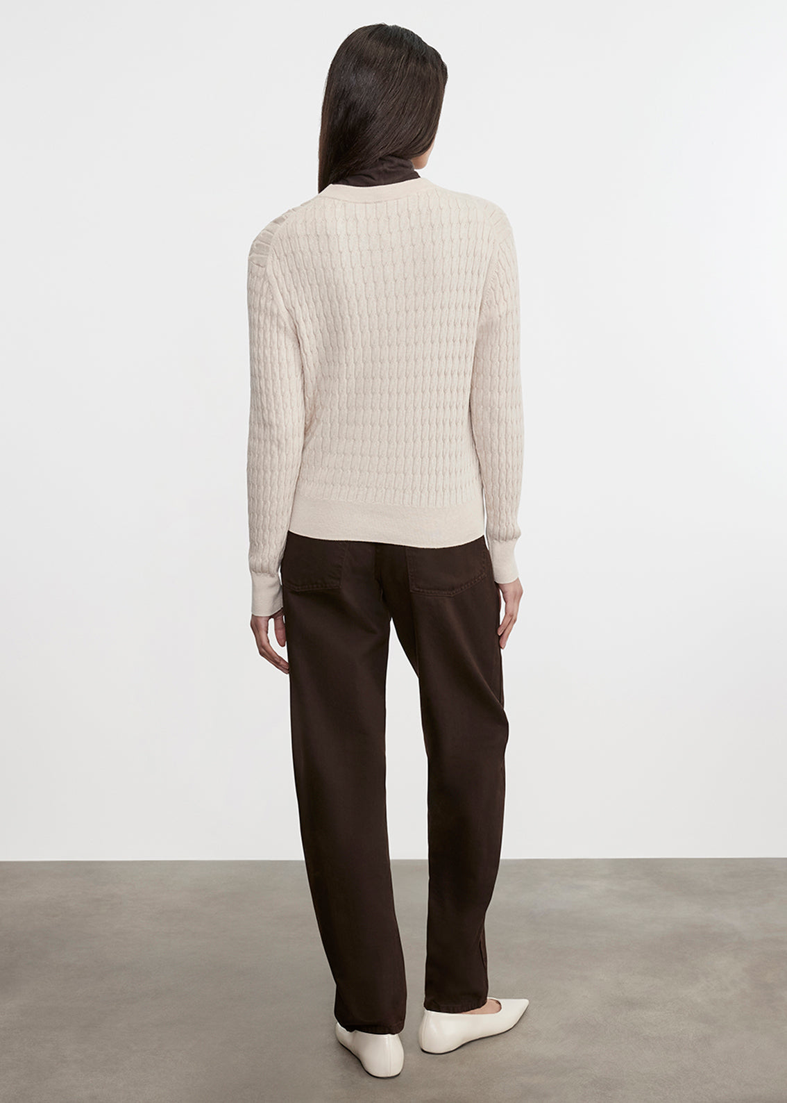 Cashmere Cotton Cable Knit Easy Crew | Parchment