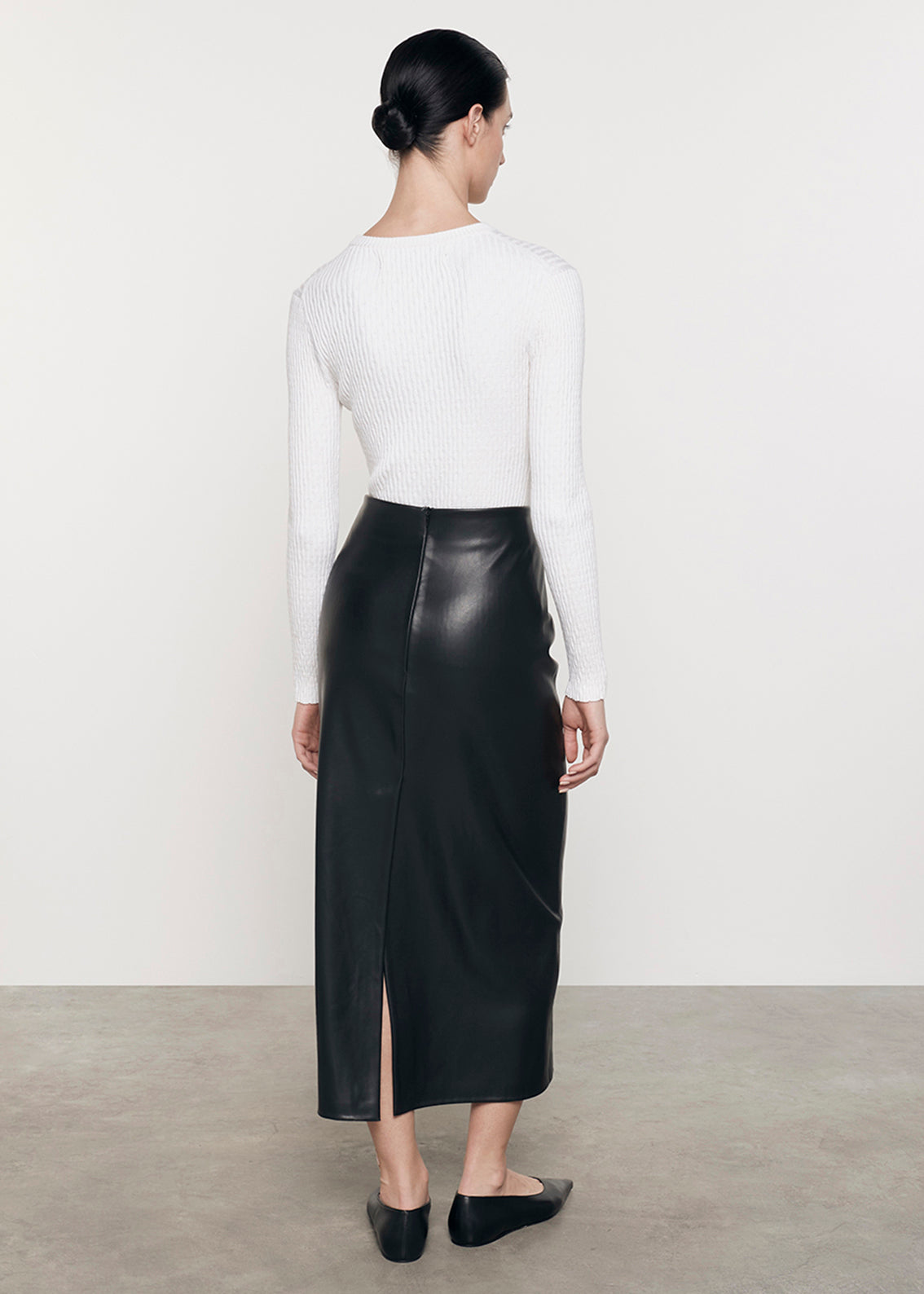 Ankle Length Leather Skirt | Black