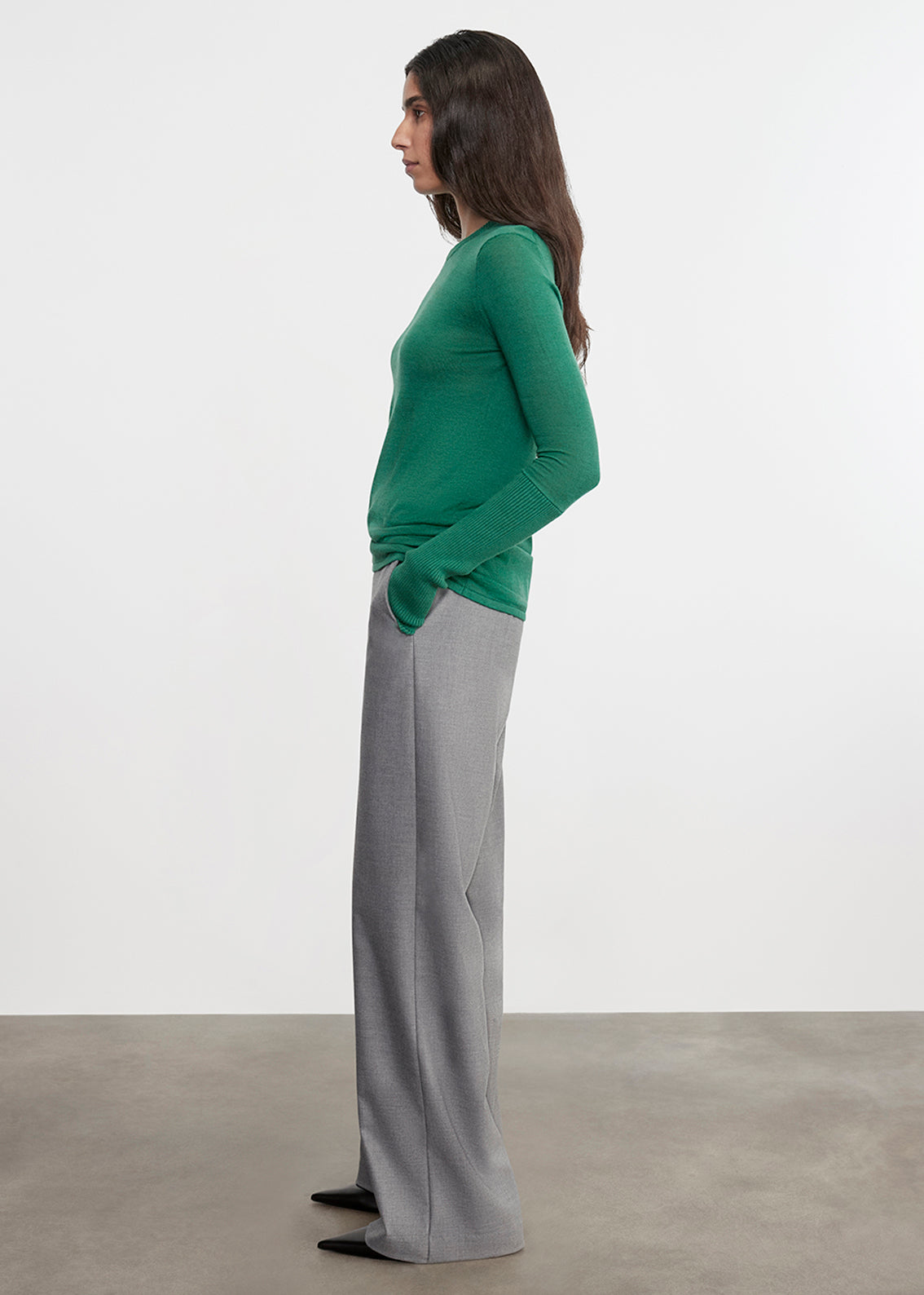 Fine Cashmere Knitted Crewneck Sweater | Emerald
