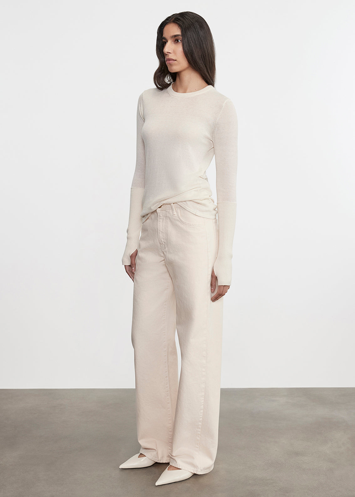 Fine Cashmere Knitted Crewneck Sweater | Ivory