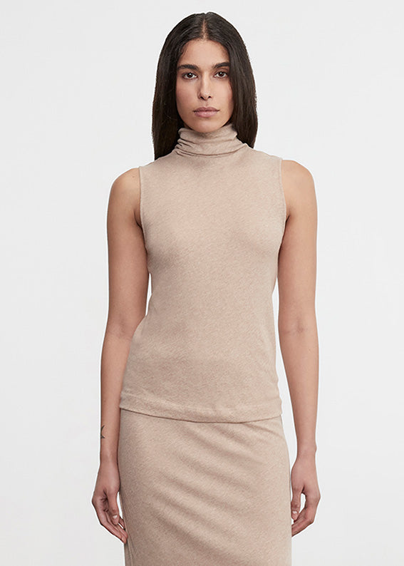 Cashmere Sleeveless Halter | Khaki