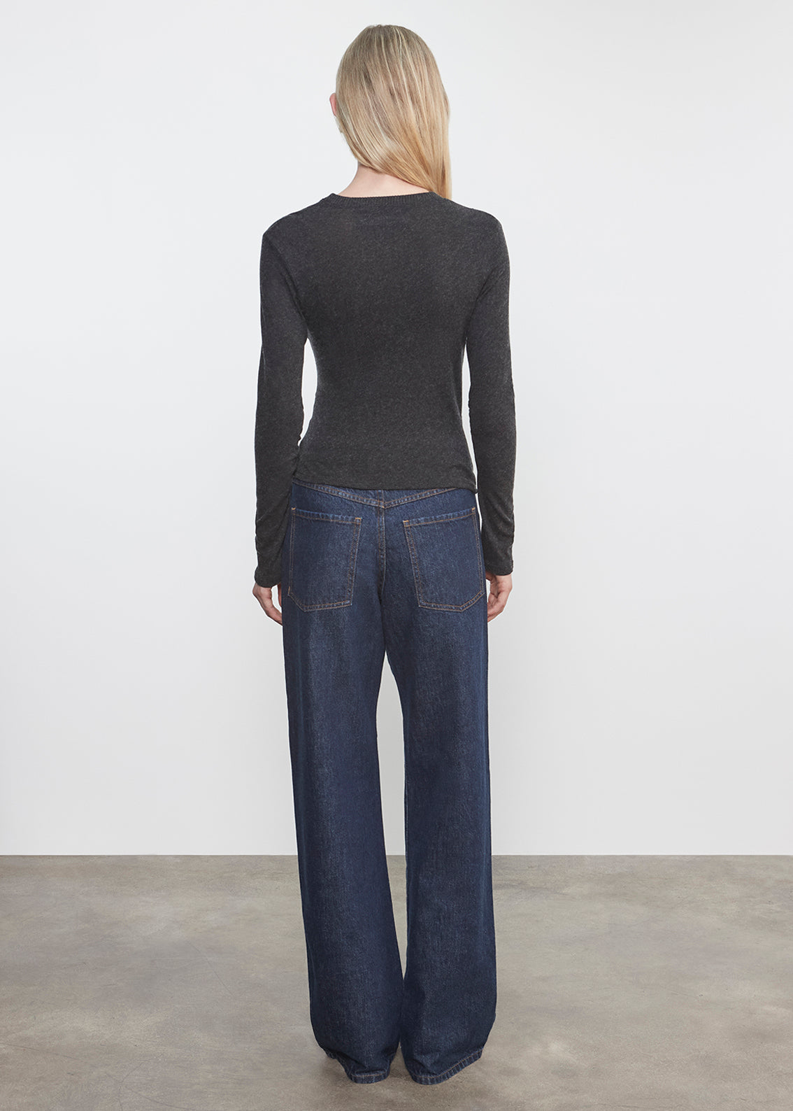 Cashmere Draped L/S Crew | Charcoal