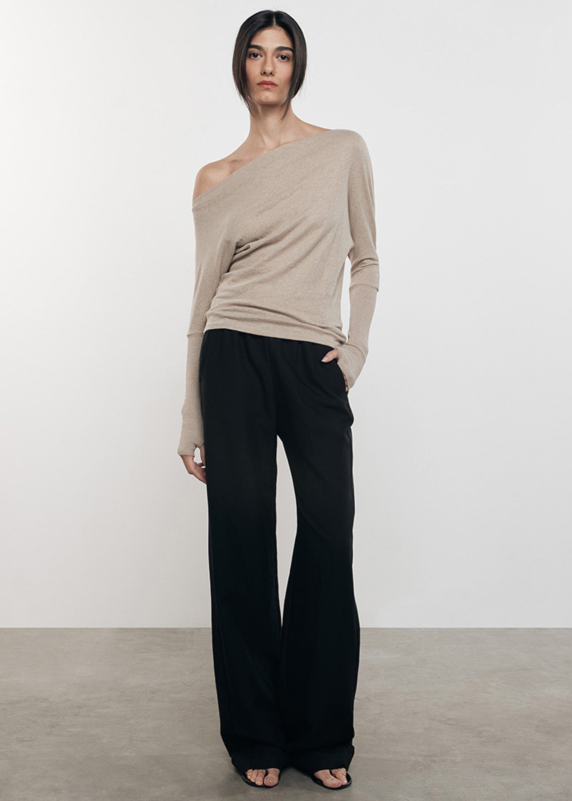 cashmere cuffed off shoulder l/s - khaki