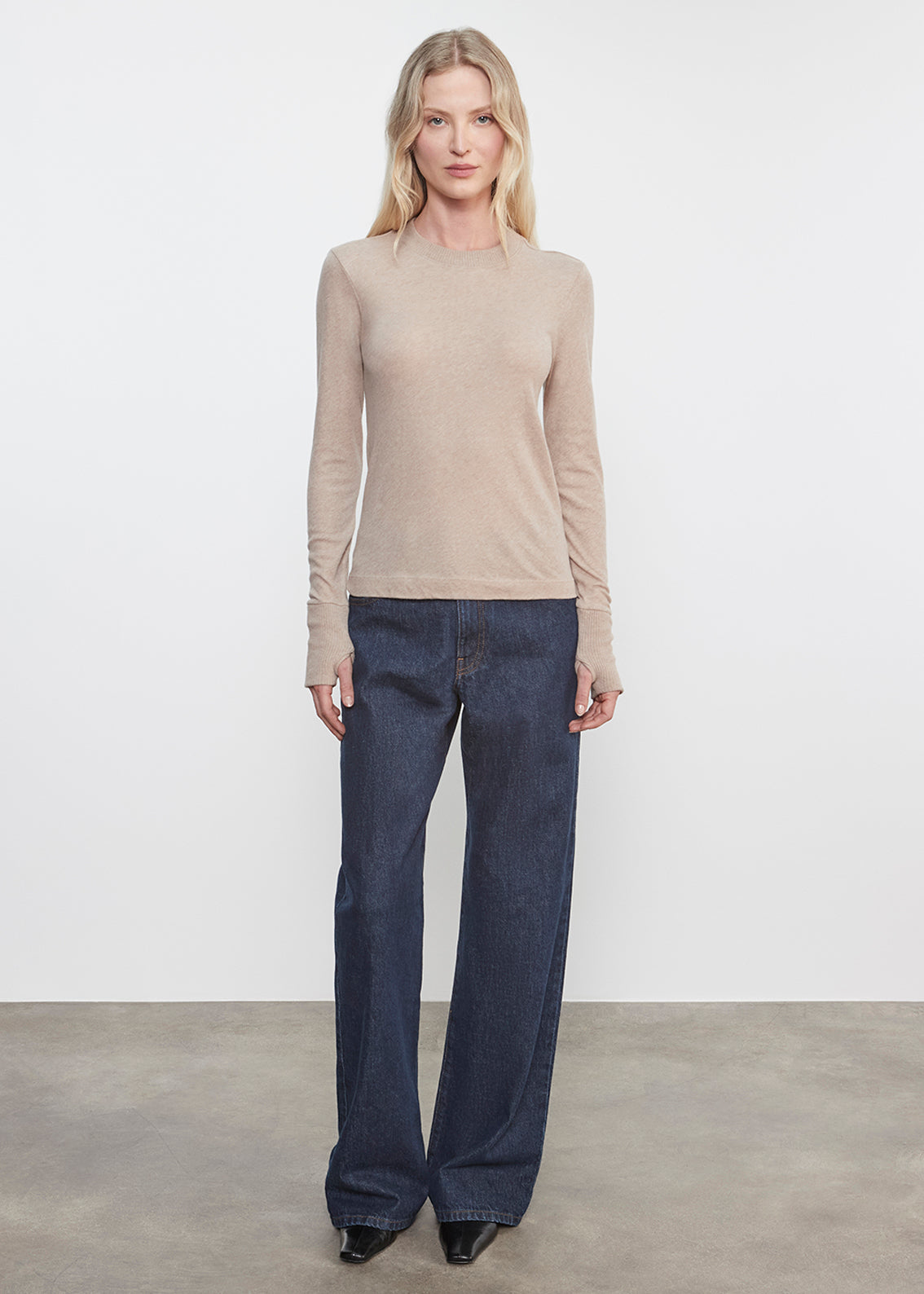 Cashmere Easy Cuffed Crew | Khaki