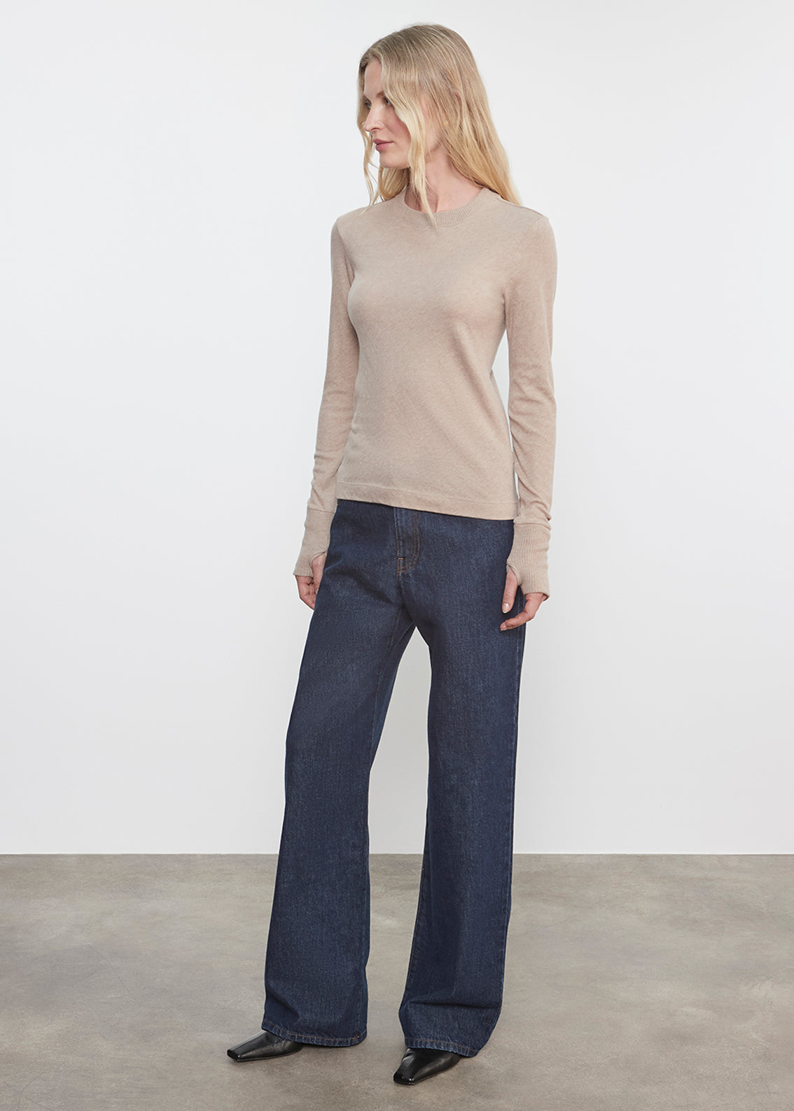 Cashmere Easy Cuffed Crew | Khaki
