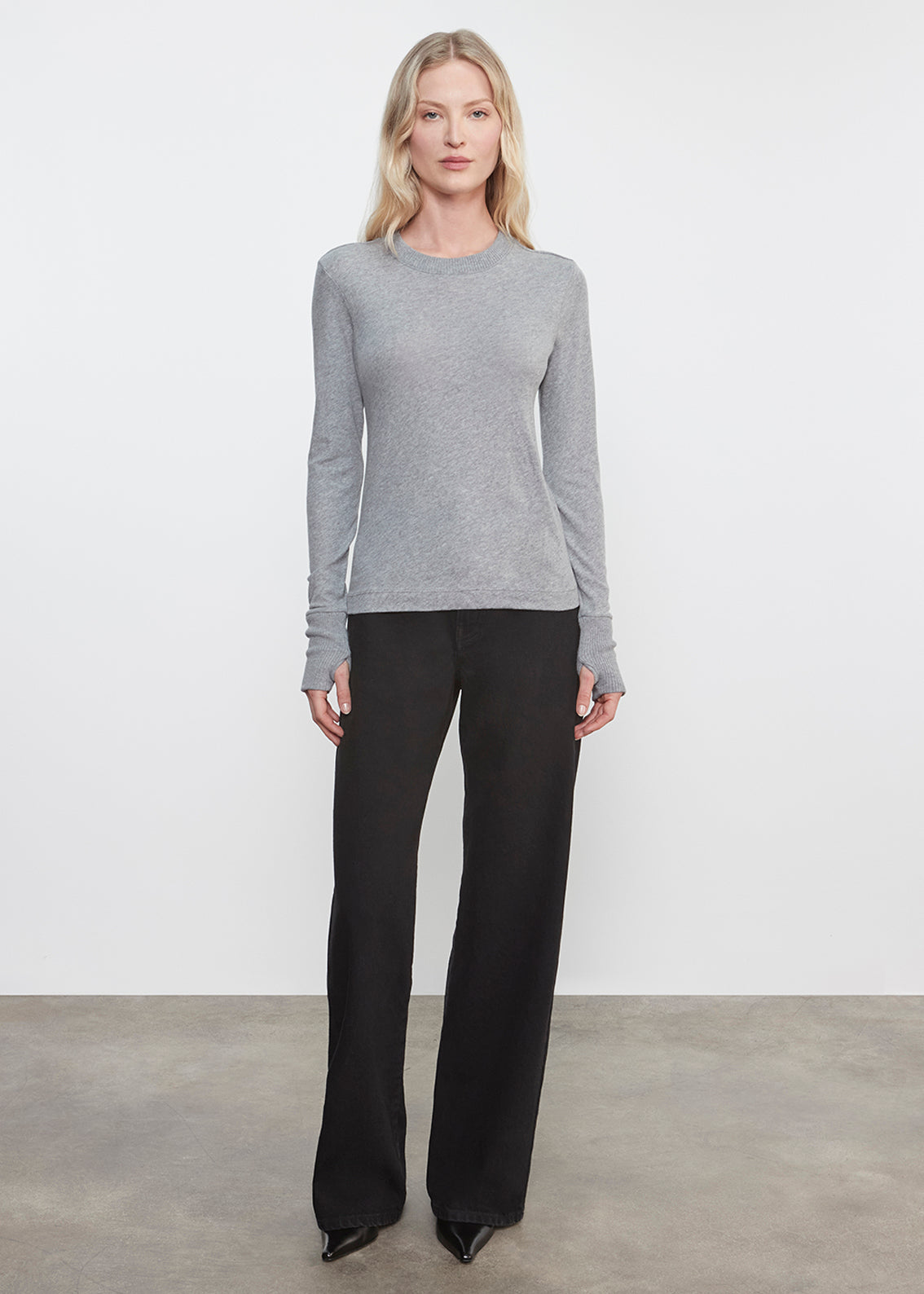 Cashmere Easy Cuffed Crew | Smoke