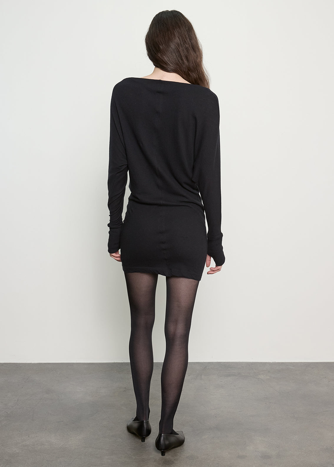 Fine Cashmere Jersey Dolman Curve Dress | Black