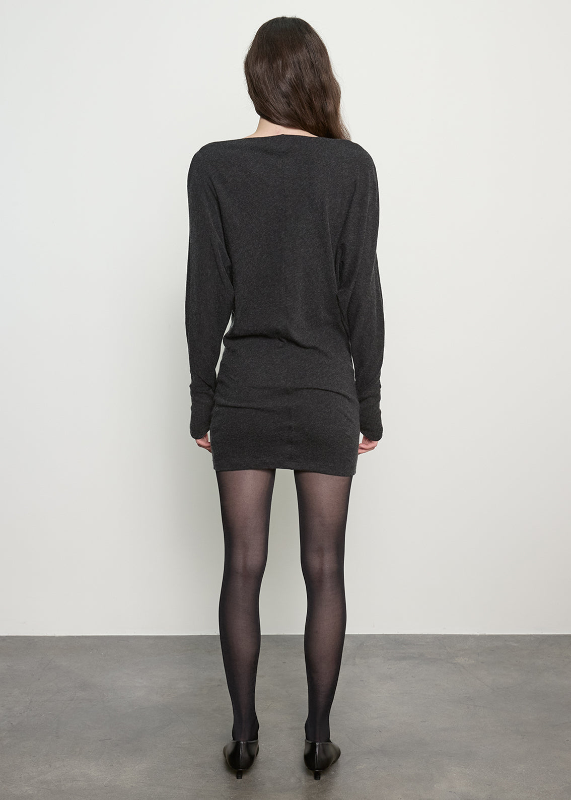 Fine Cashmere Jersey Dolman Curve Dress | Charcoal