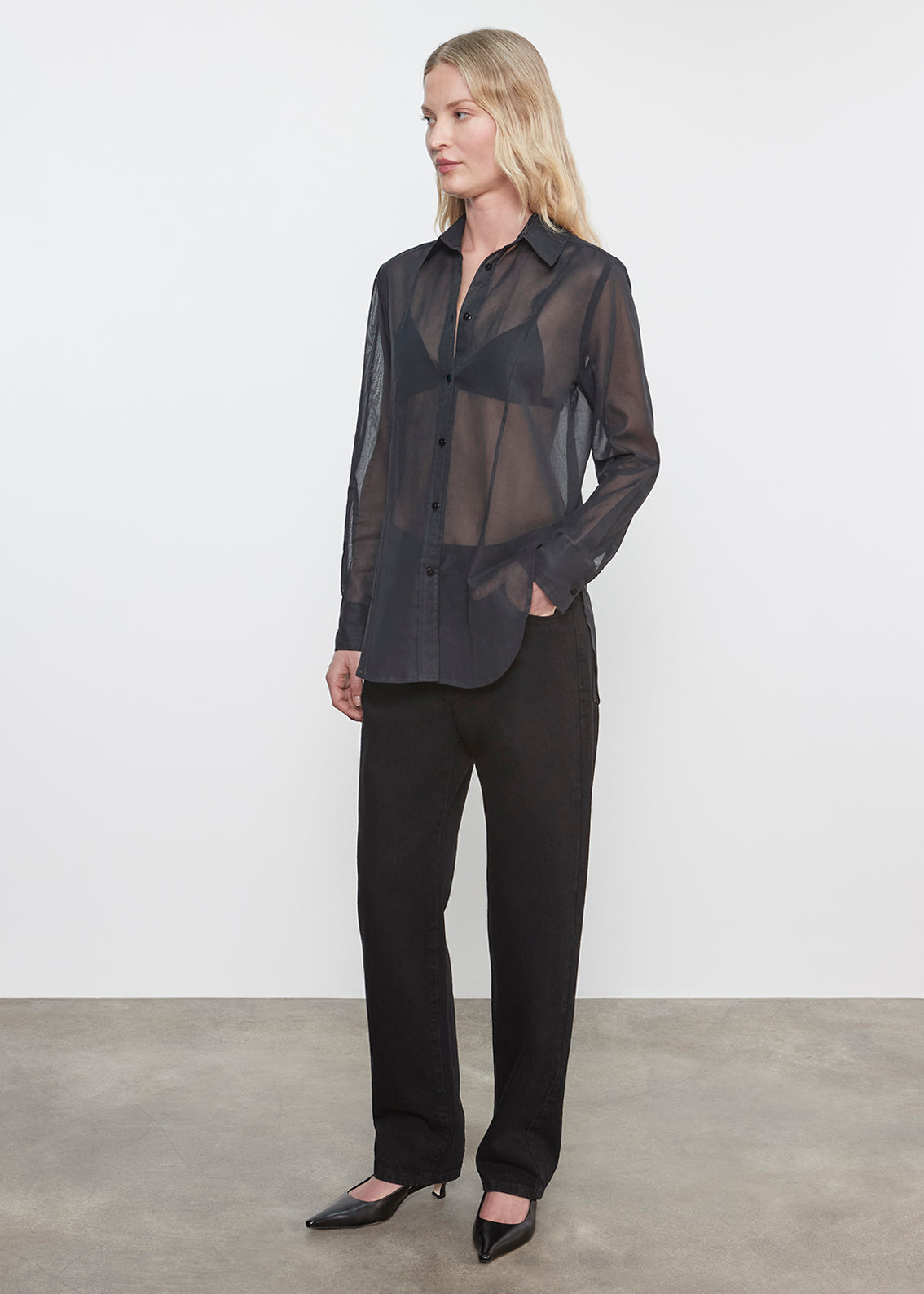Cotton Organza Fitted Shirt | Black
