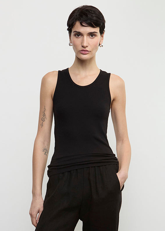 Cotton Rib Scoop Tank | Black