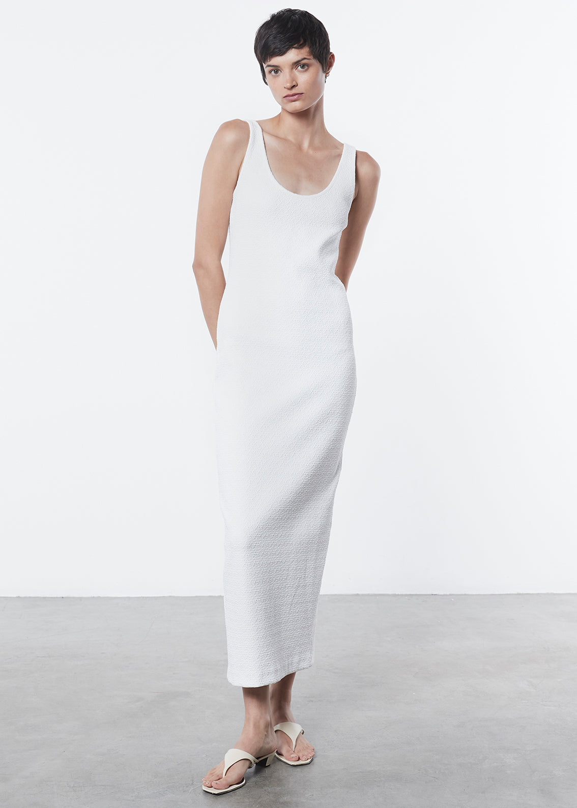 Textured Jacquard Tank Dress | Off White