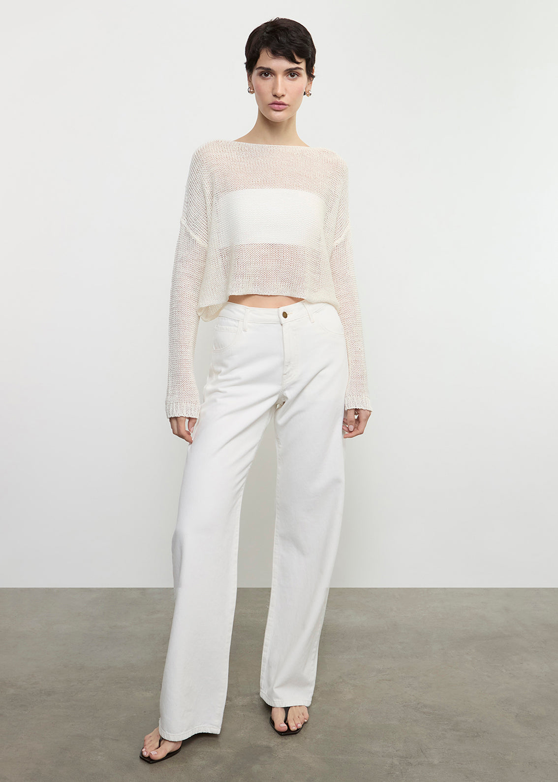 Linen Open Knit Bateau Sweater | White