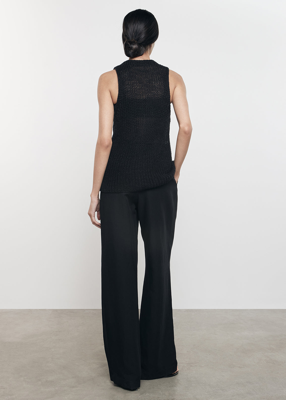 Linen Open Knit Vest | Black