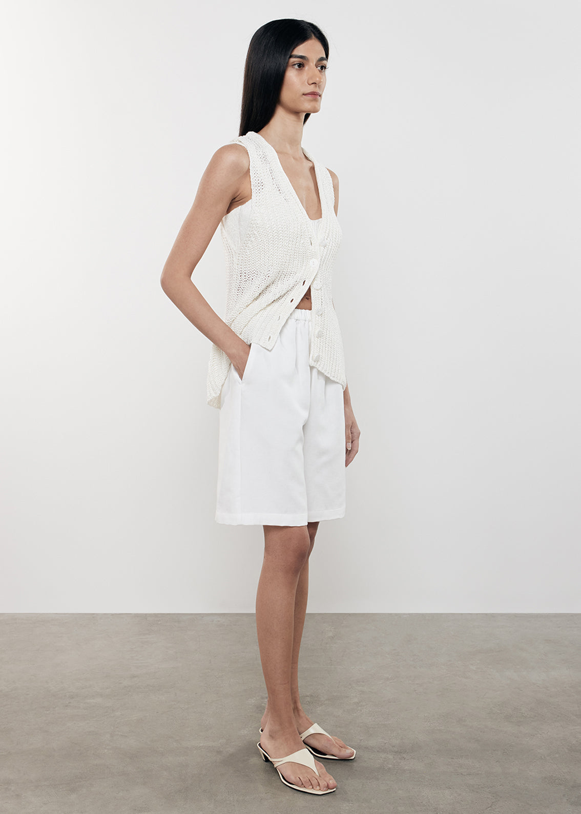Linen Open Knit Vest | White