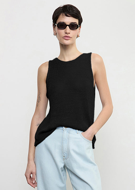 Linen Open Knit Tank | Black