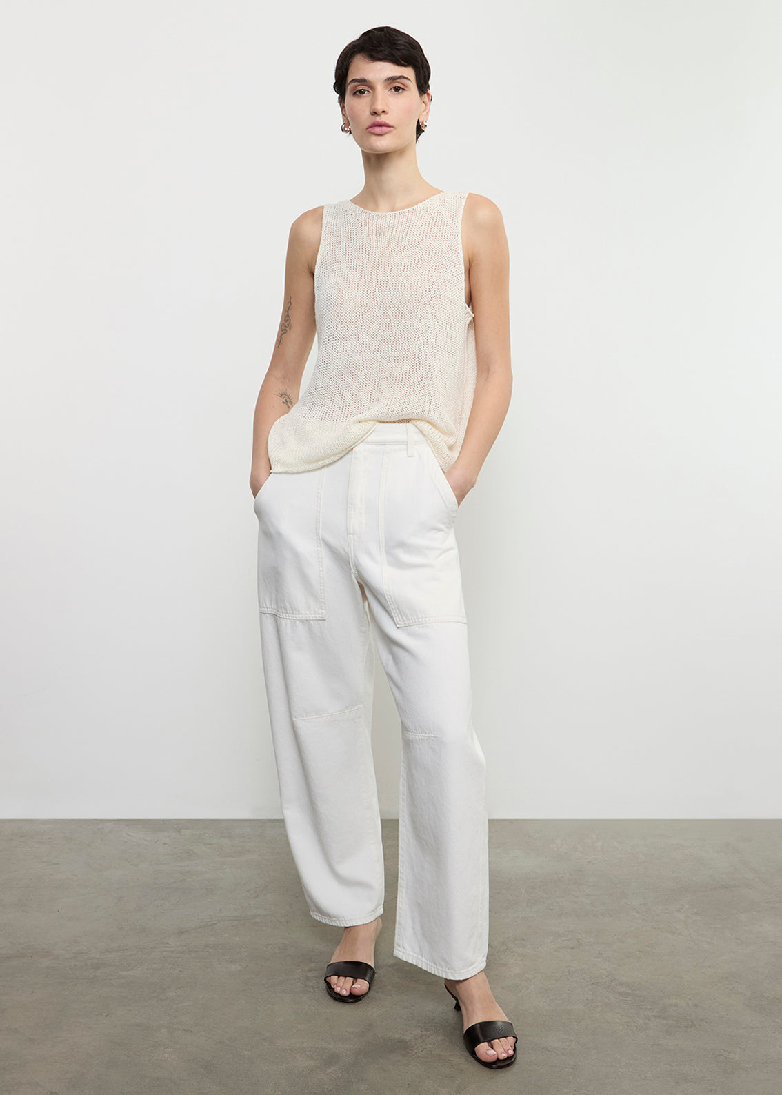 Linen Open Knit Tank | White