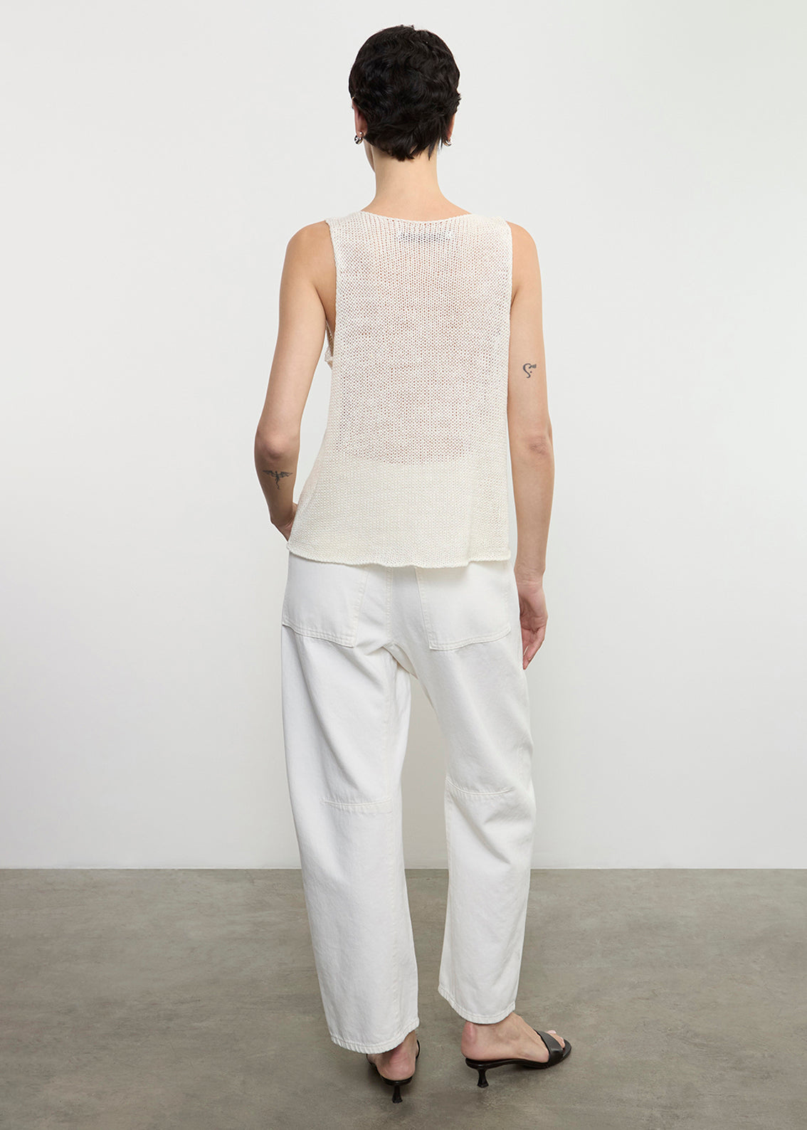 Linen Open Knit Tank | White