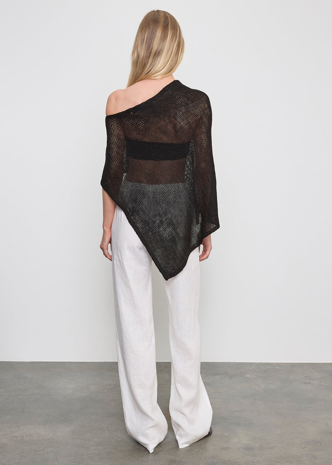 Linen Open Knit Poncho | Black