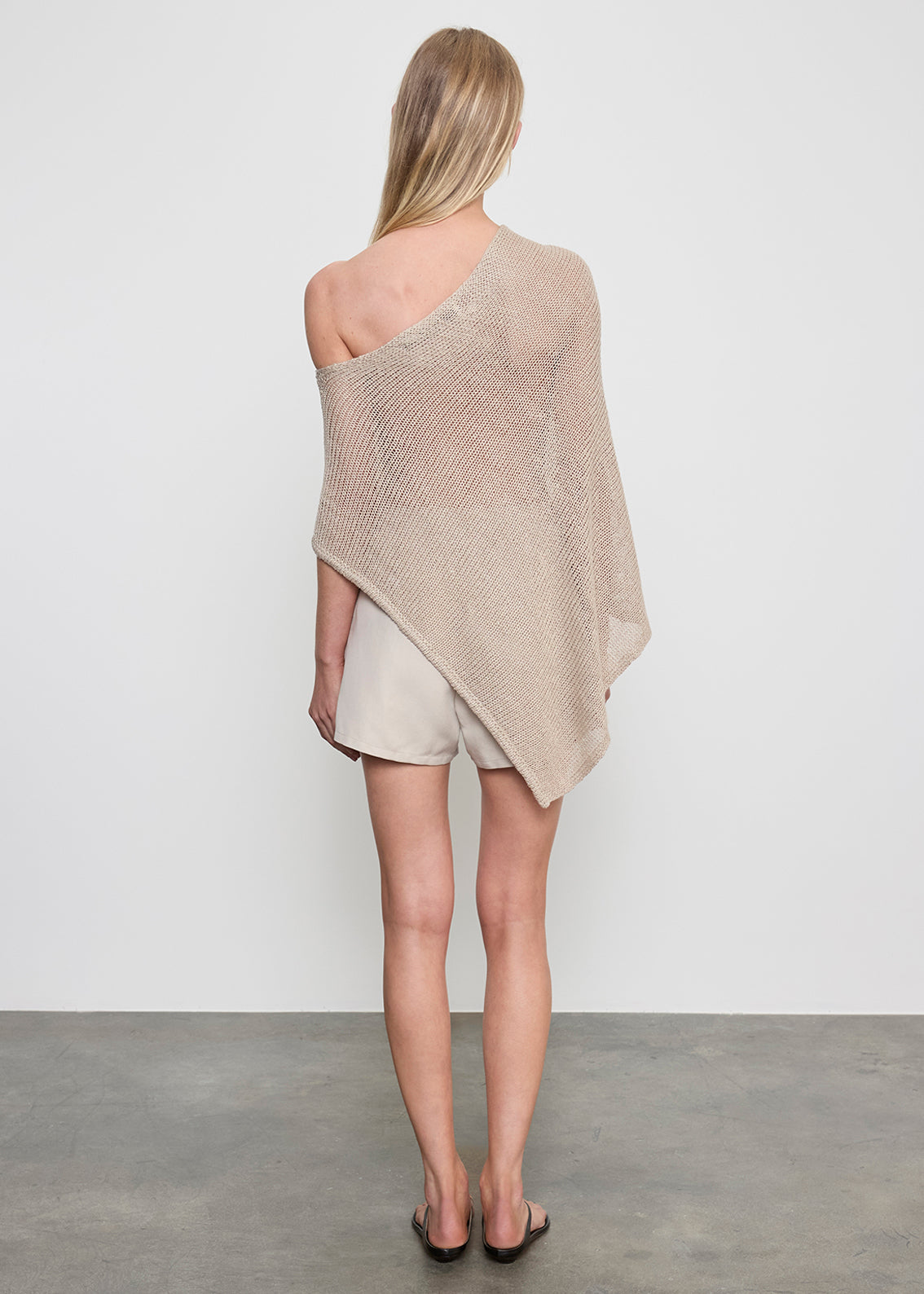Linen Open Knit Poncho | Oatmeal