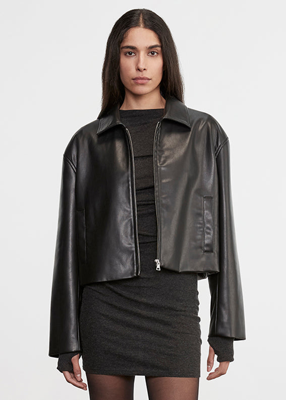 Leather Minimal Jacket | Black