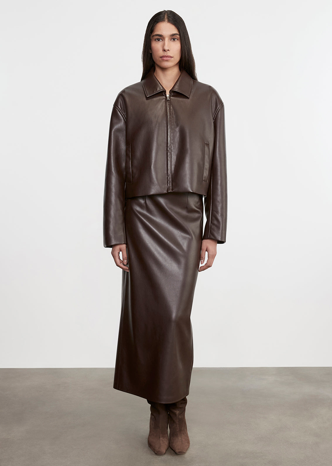 Leather Minimal Jacket | Dark Brown