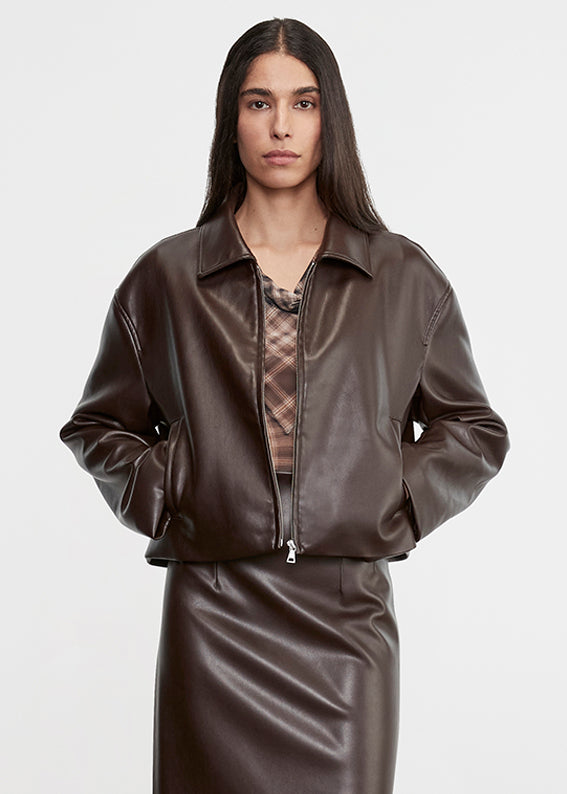 Leather Minimal Jacket | Dark Brown