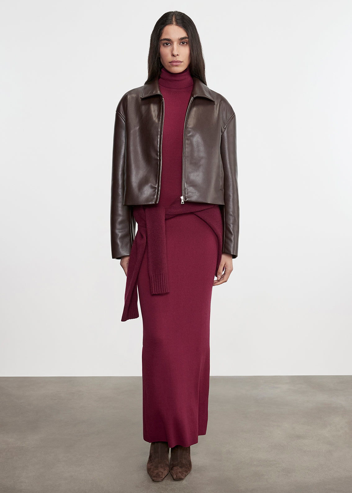 Leather Minimal Jacket | Dark Brown