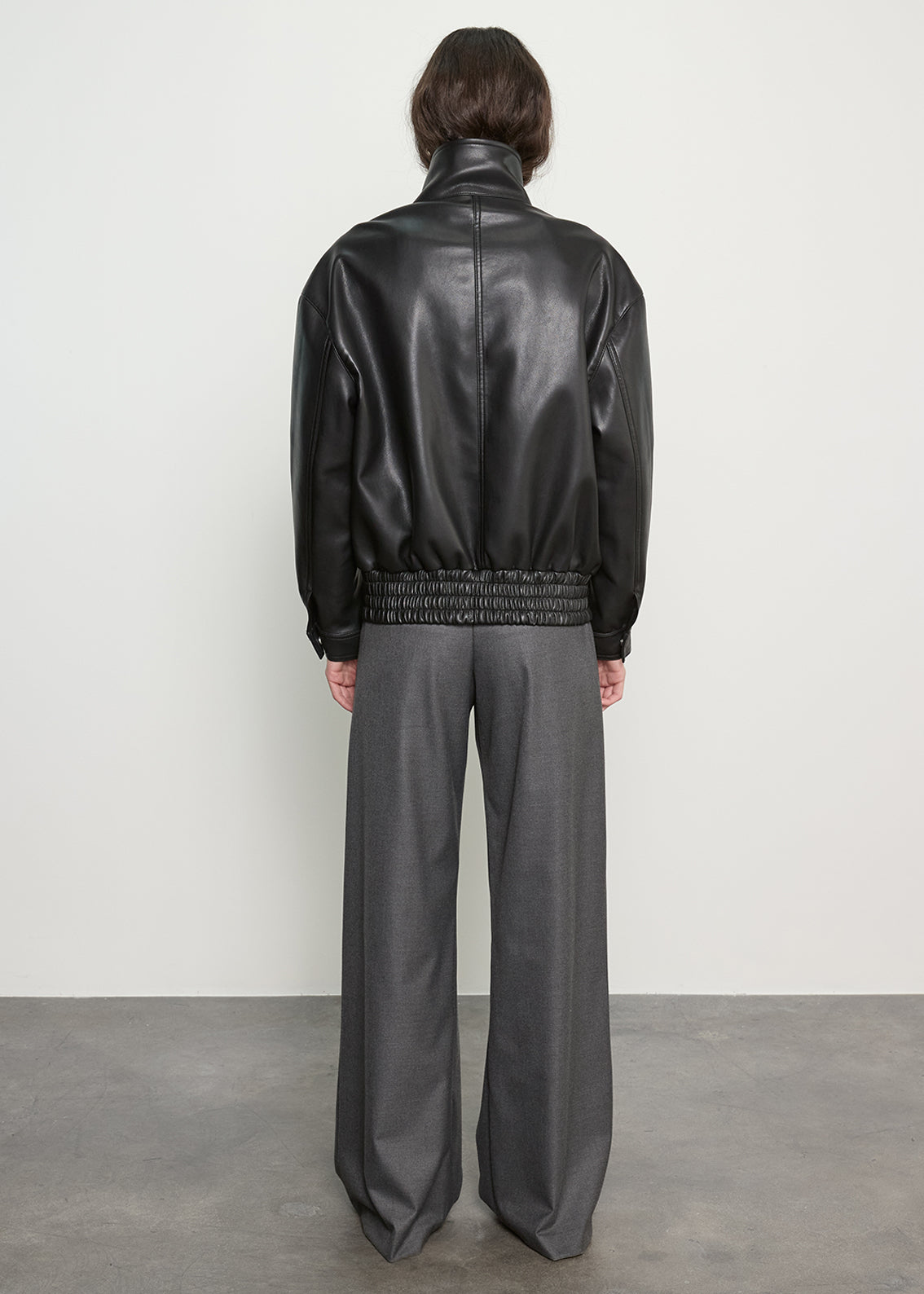 Funnel Neck Leather Jacket | Black