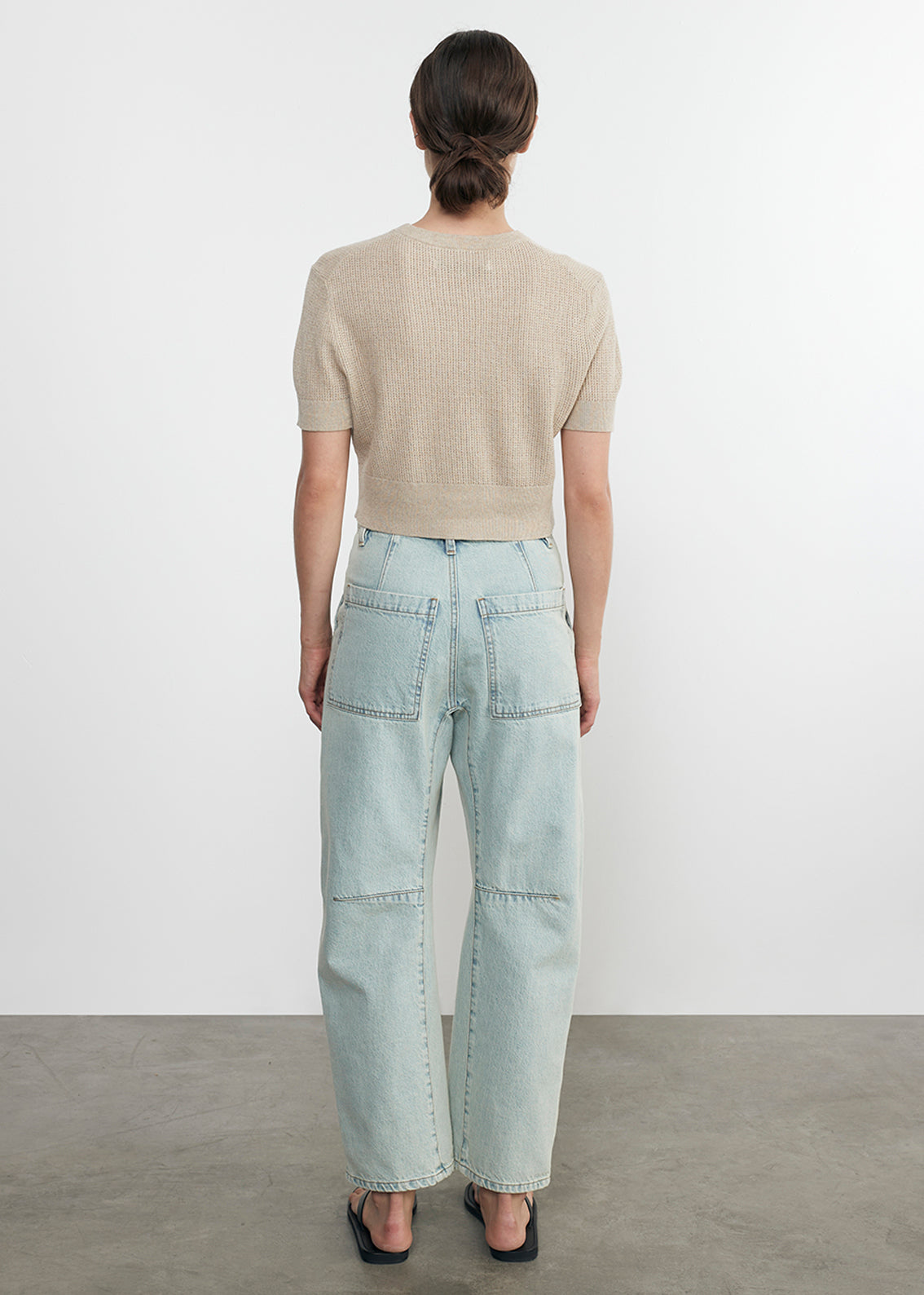 linen open knit cropped s/s in basalt