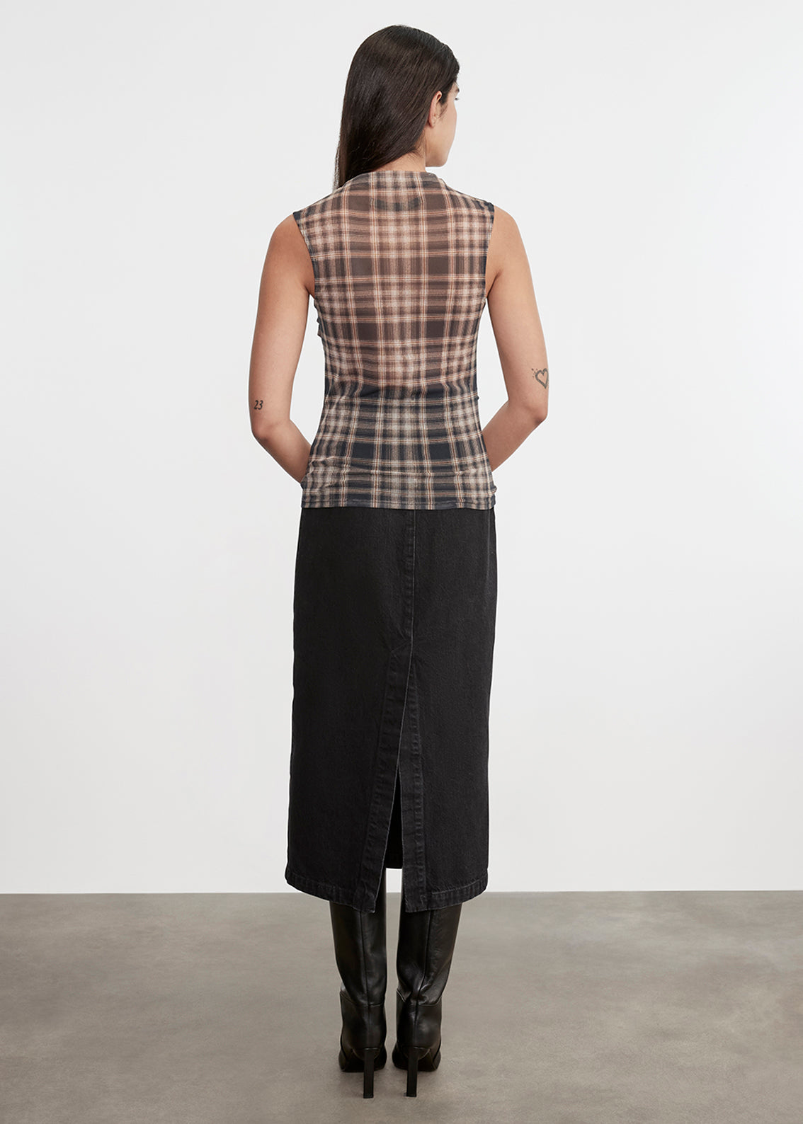 Plaid Mesh Sleeveless Twist Top | Plaid
