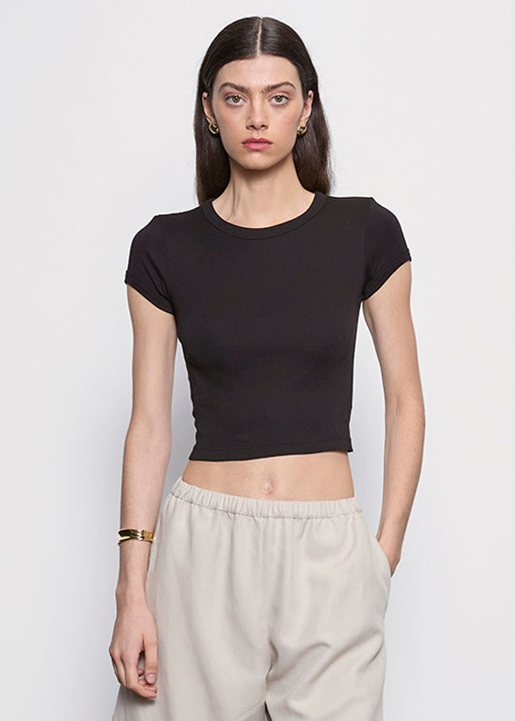トップス ta ara Supima Baby Cropped Tee | Black – Enza Costa