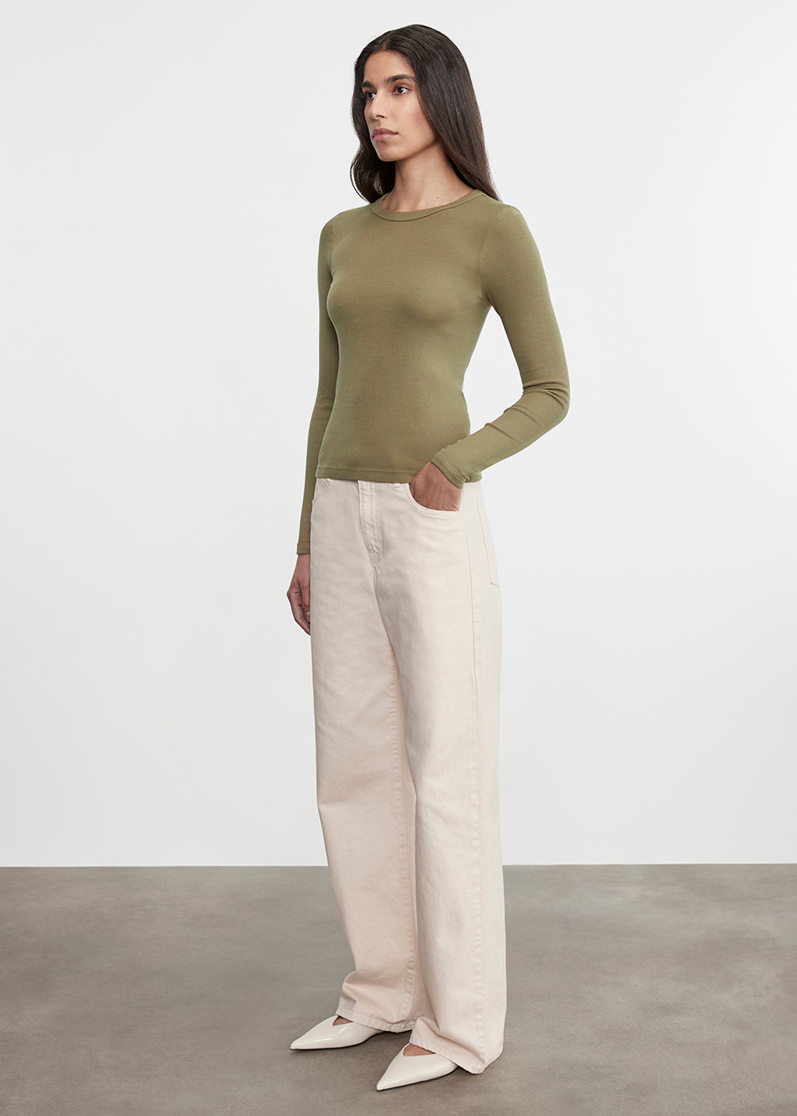 Supima Cotton New Classic L/S Tee | Olive Stone
