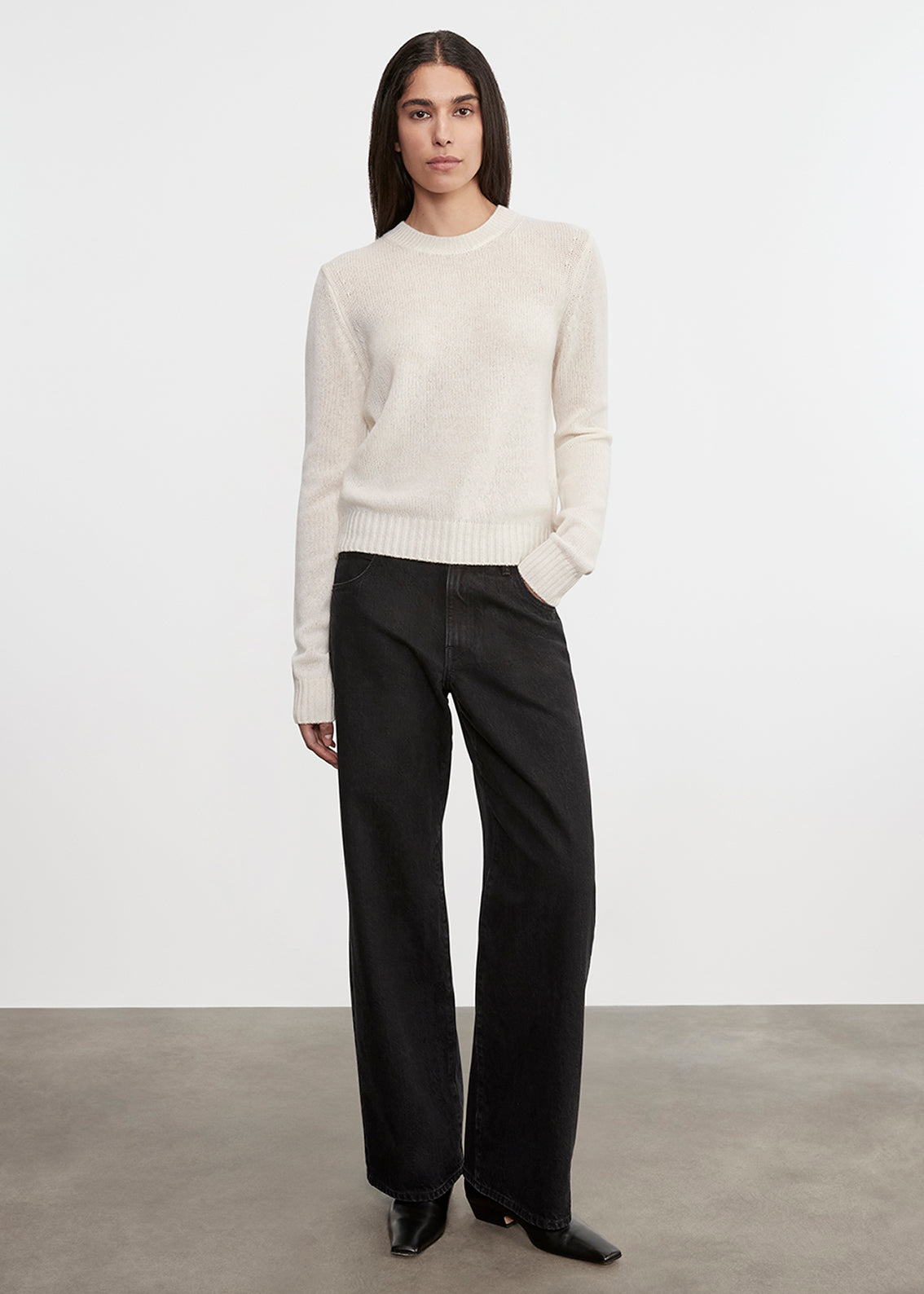 Cashmere Easy L/S Crew | Chalk