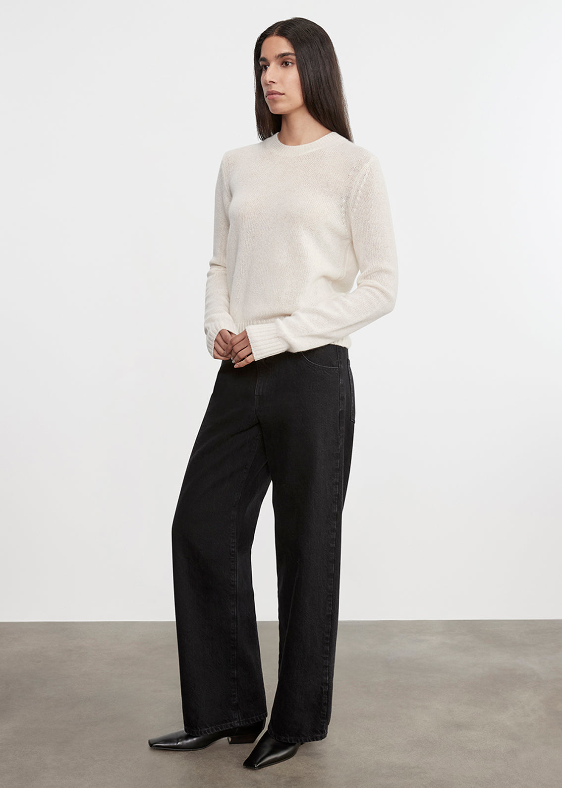 Cashmere Easy L/S Crew | Chalk