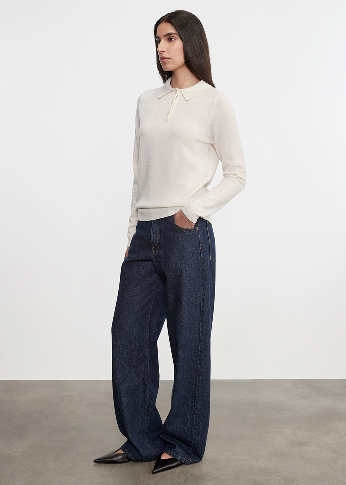 Knit Cashmere Polo Sweater | Chalk