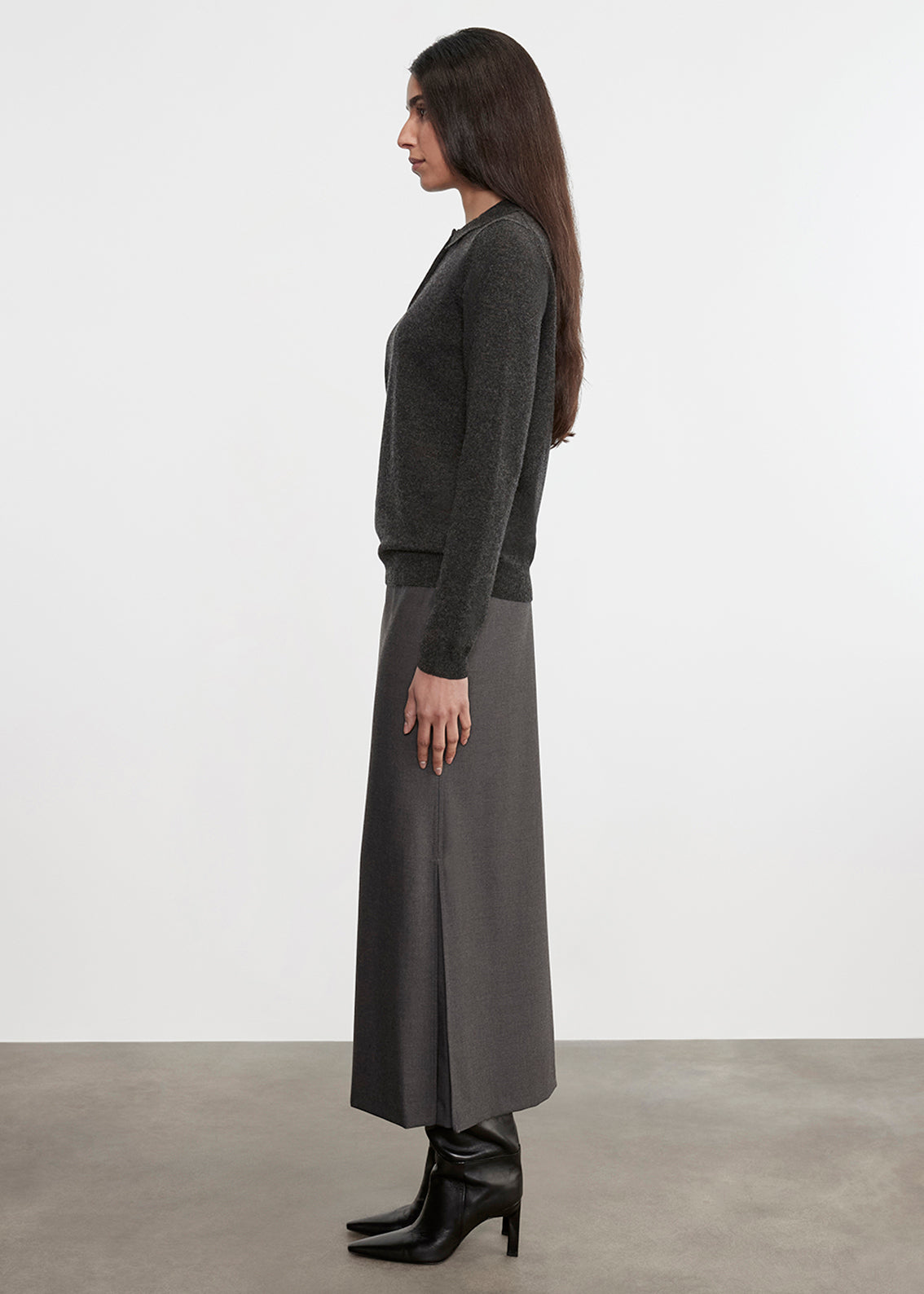 Knit Cashmere Polo Sweater | Charcoal
