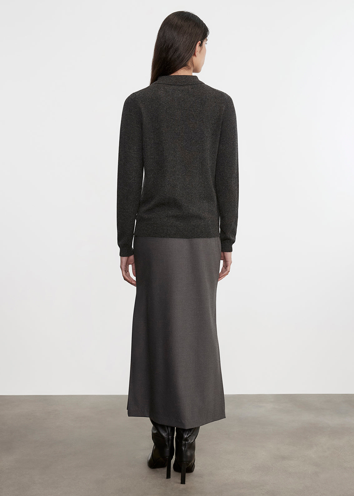 Knit Cashmere Polo Sweater | Charcoal