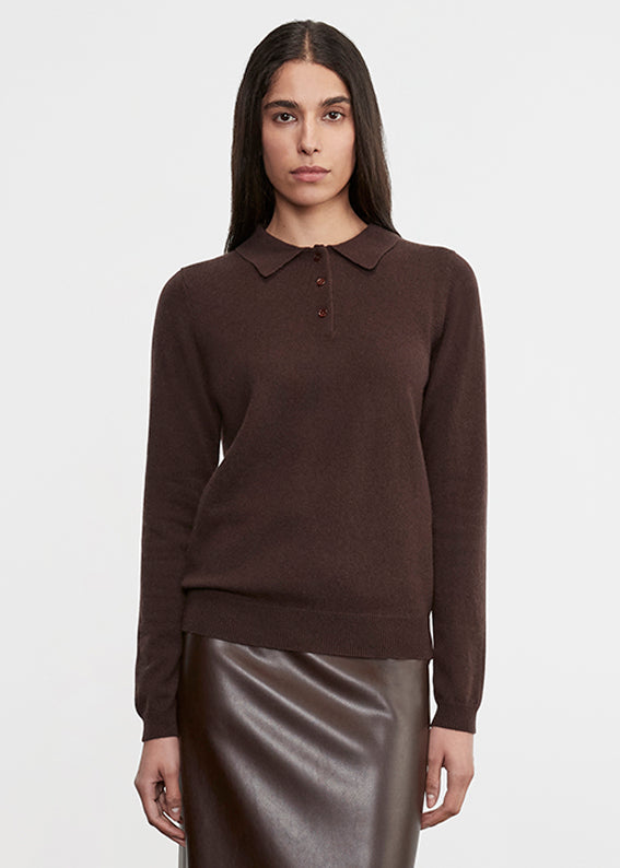 Knit Cashmere Polo Sweater | Dark Brown