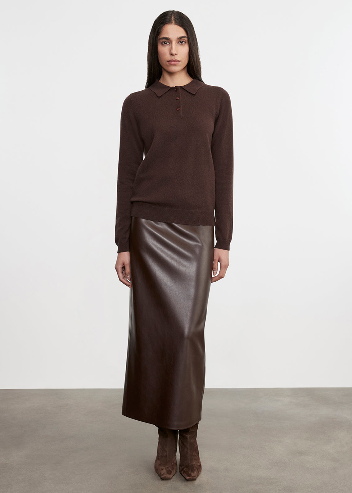 Knit Cashmere Polo Sweater | Dark Brown