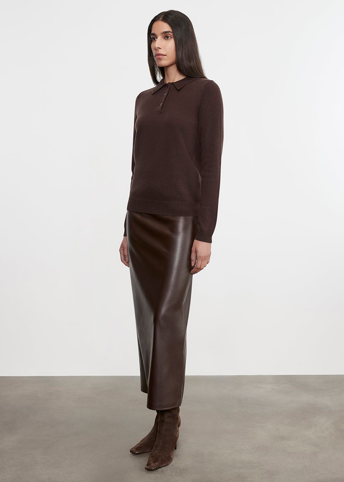 Knit Cashmere Polo Sweater | Dark Brown