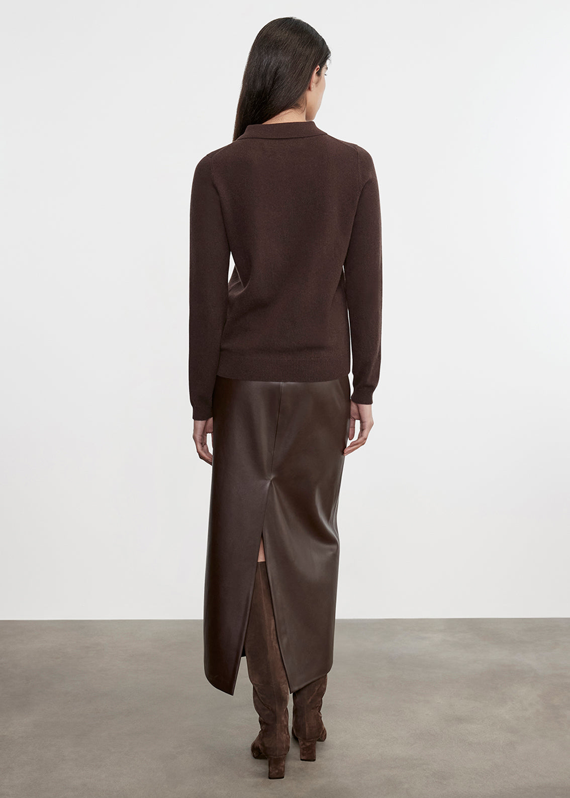 Knit Cashmere Polo Sweater | Dark Brown