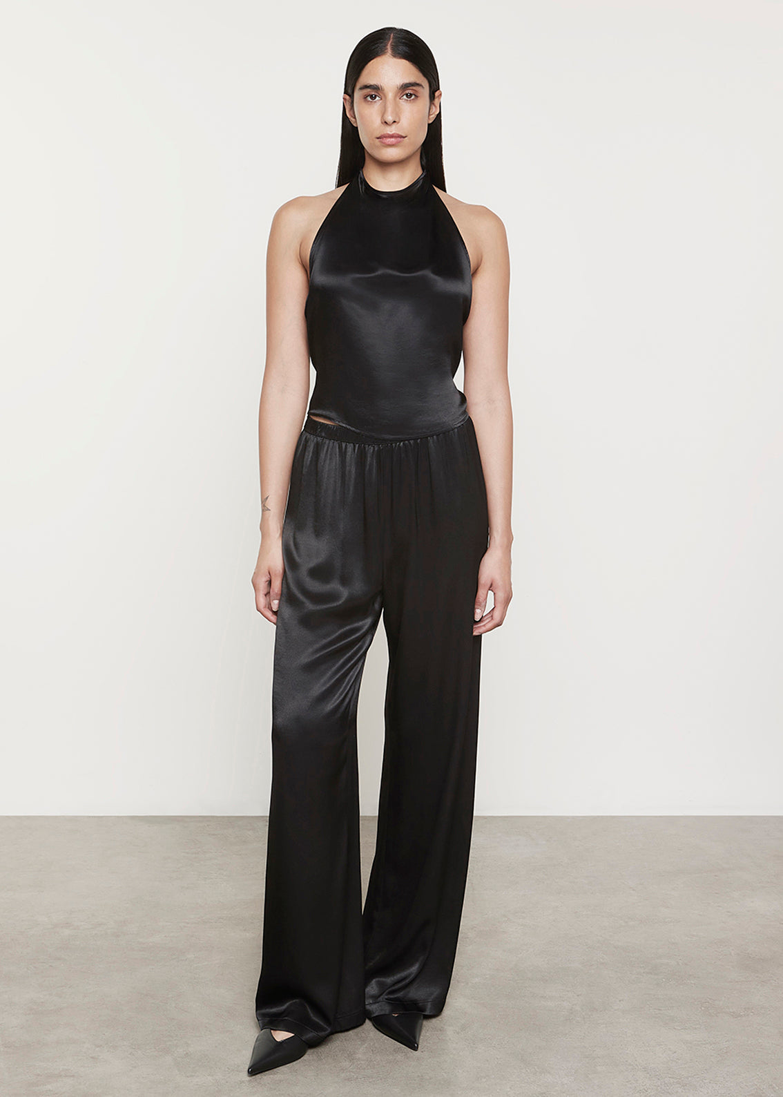 satin black dress pants Women Satin Wide Leg Dress Pants Silk Casual Dressy Long Flowy Pants Elastic High Waisted Trousers (US, Alpha, X-Small, Regular, Regular, Black) at Amazon Women's Clothing store