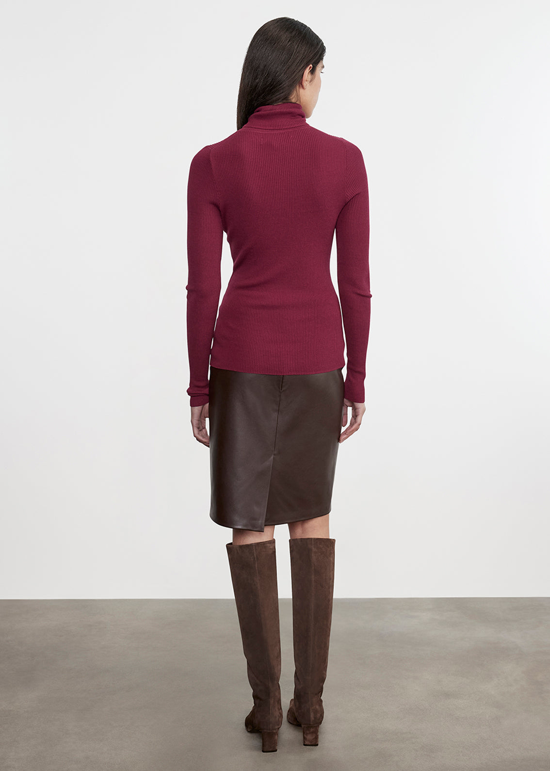 Knee Length Leather Skirt | Dark Brown
