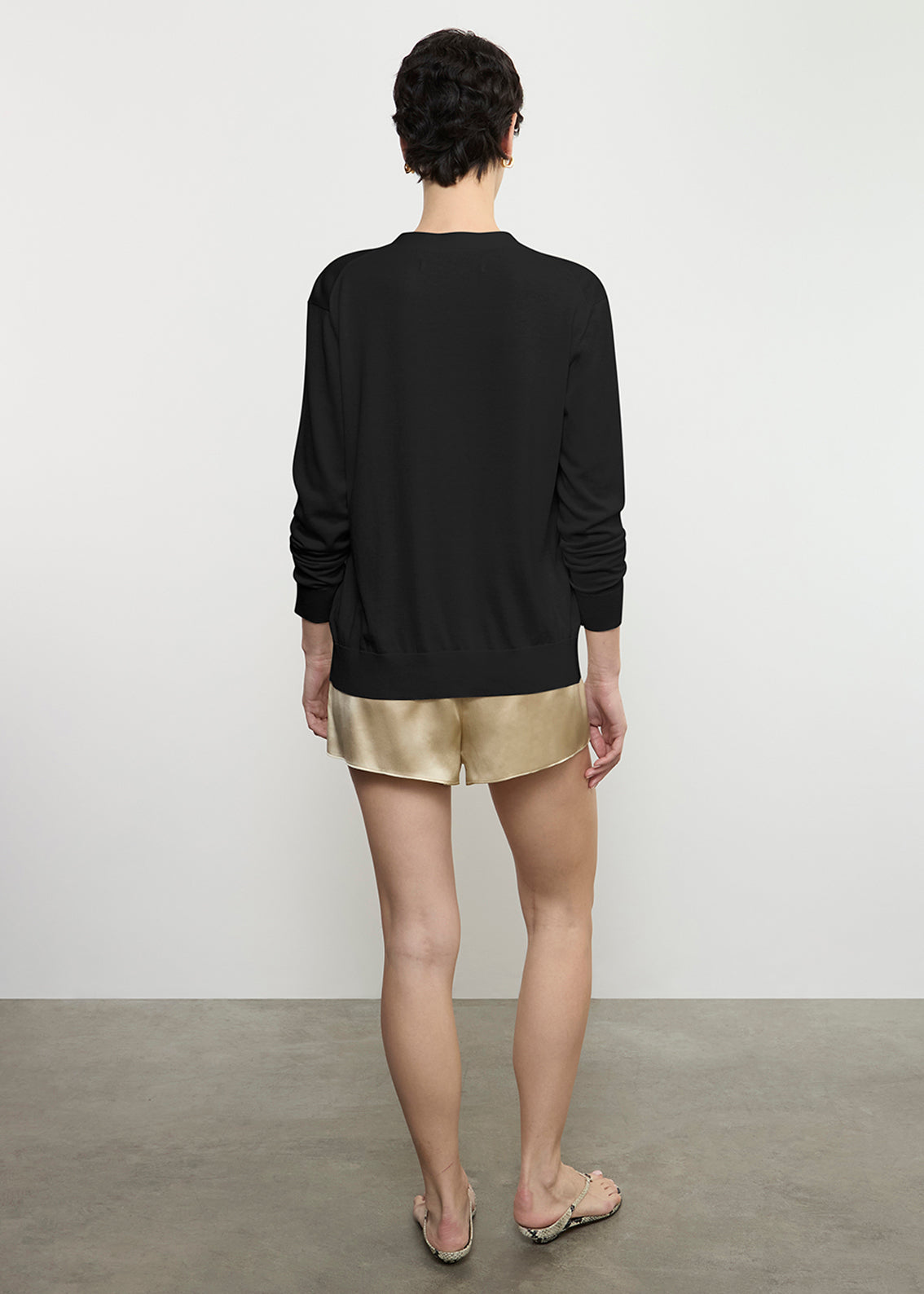Silk Knit V-Neck Cardigan | Black