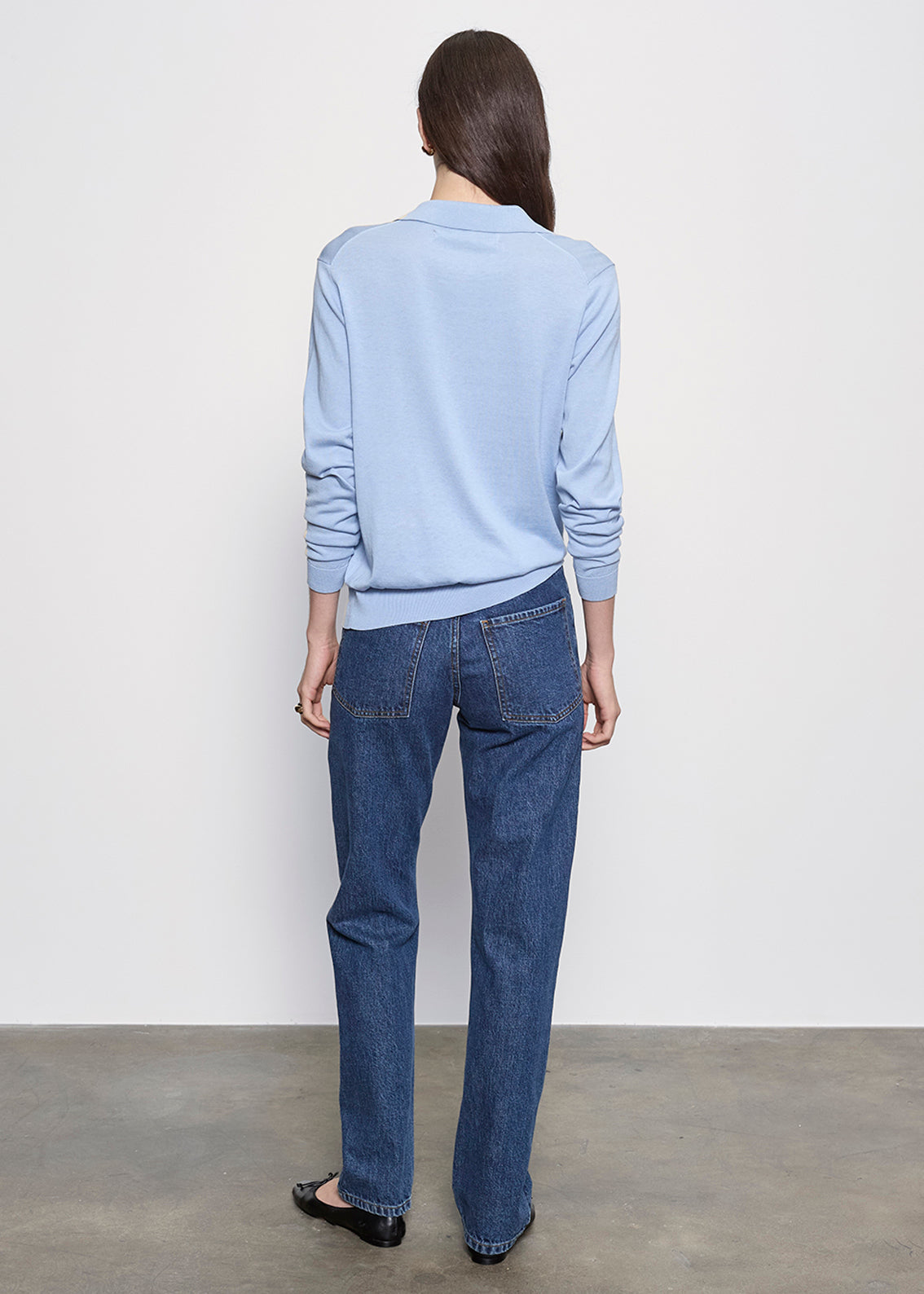 Silk Knit Polo | Pale Blue