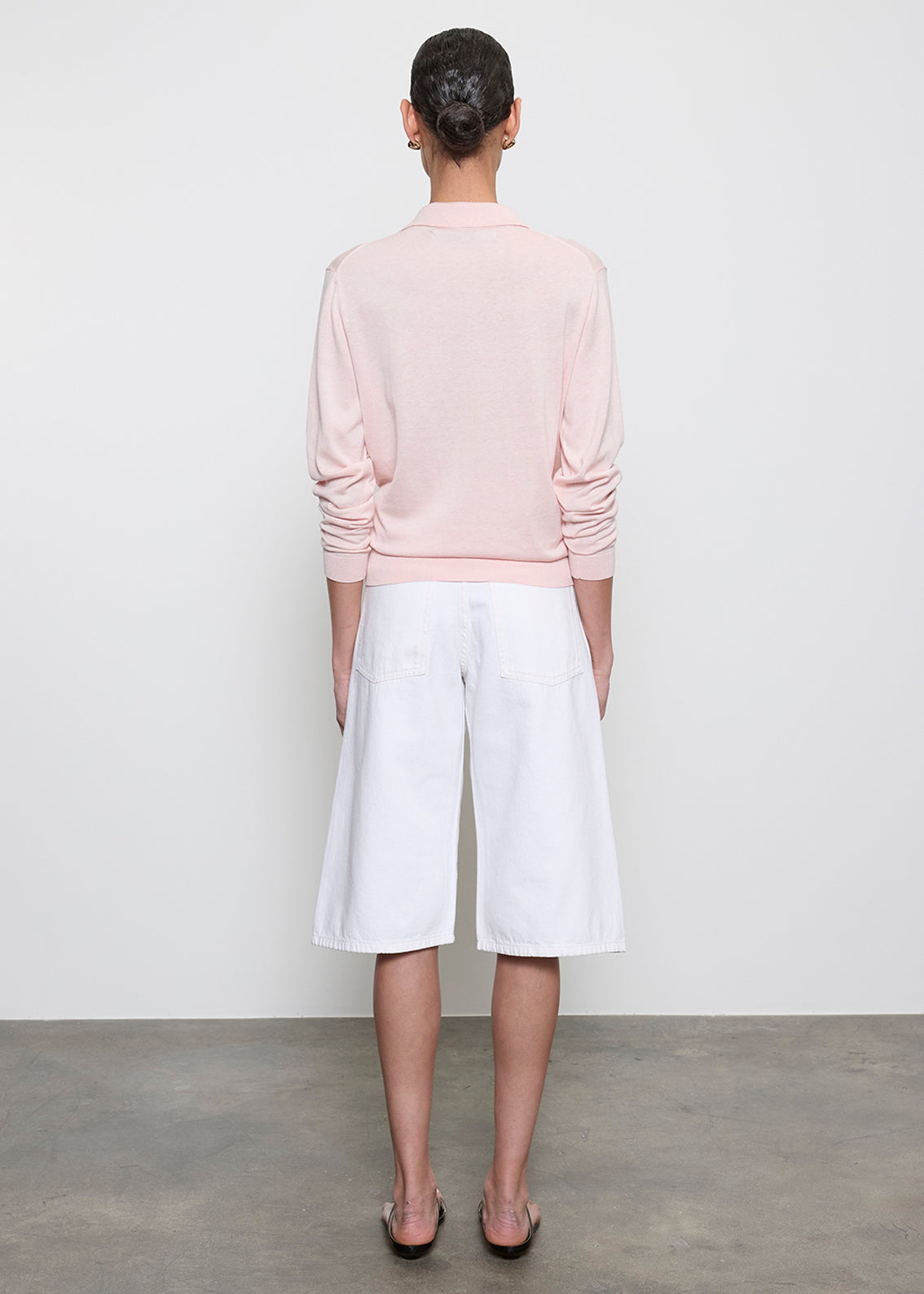 Silk Knit Polo | Pale Pink